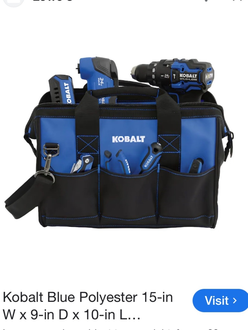 Kobalt Blue 15-Inch Tool Storage Tote with Exterior Pockets